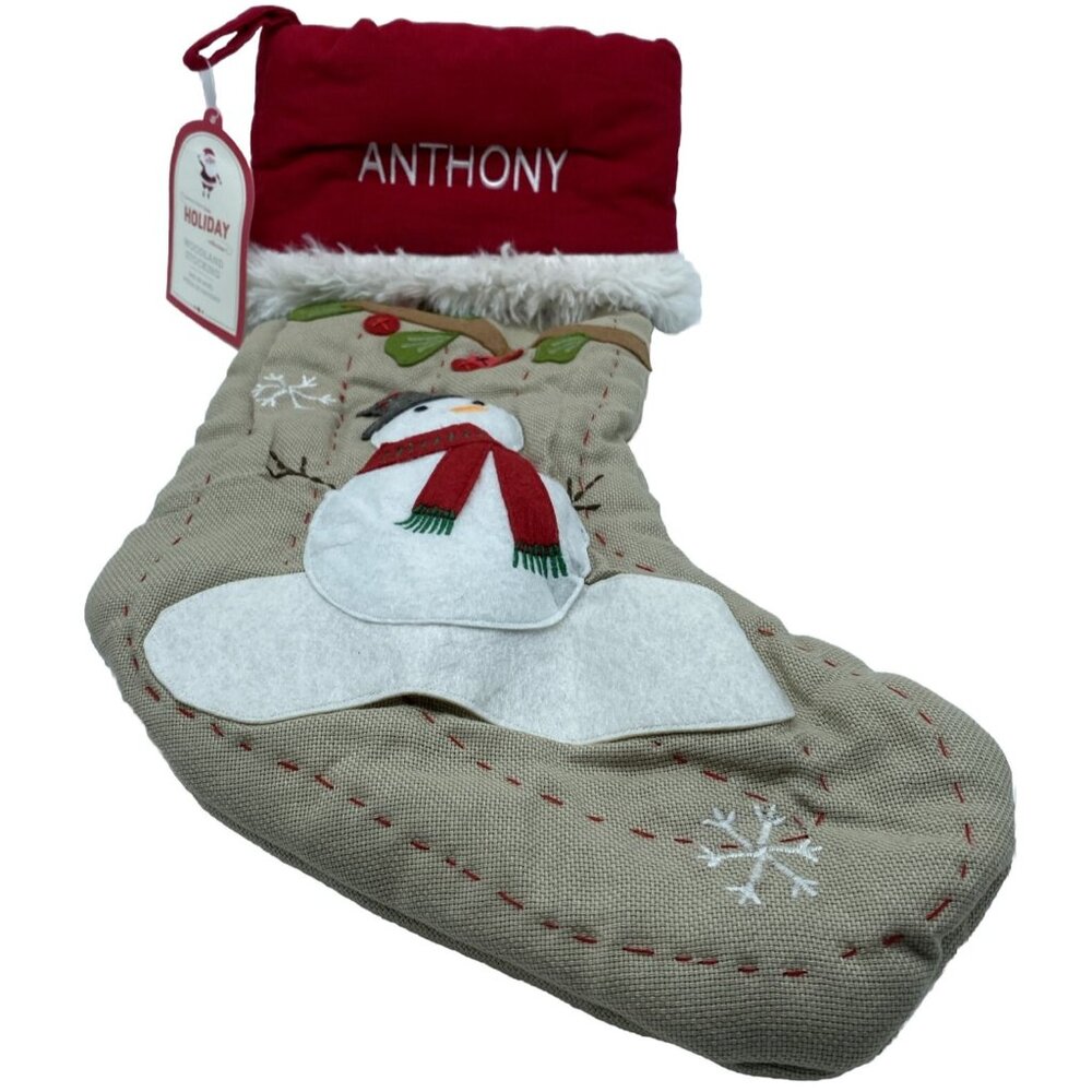 Pottery Barn Kids Anthony Woodland Christmas Stocking Snowman Holiday Quilted